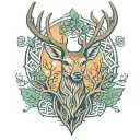 celtic deer head with trees tattoo design idea