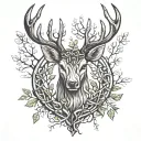 celtic deer head with trees tattoo design idea