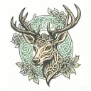 celtic deer head with trees tattoo design idea