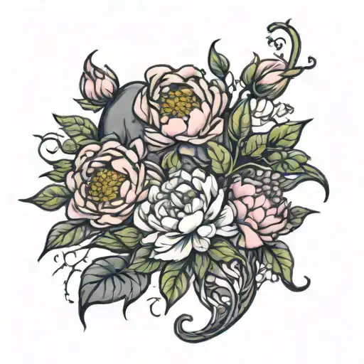 elephant vines peonies growing tattoo design idea