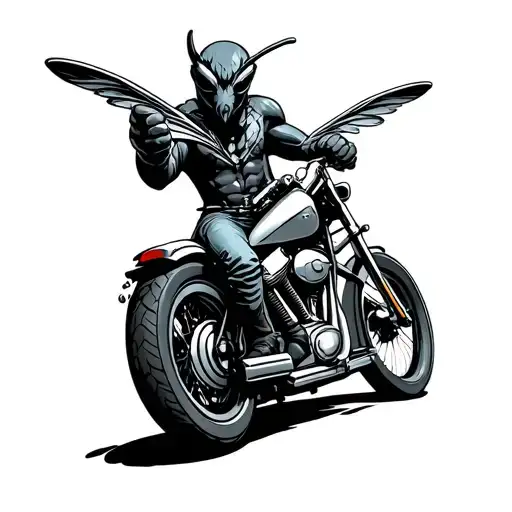 hornet on motorcycle with pistol pointing tattoo design idea