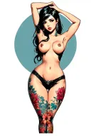anime pinup girl nude woman posing tattoo design idea
