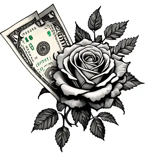 mechanical gears and shocks flowing into roses with 1 100 dollar bill rose on an arm sleeve  tattoo design idea