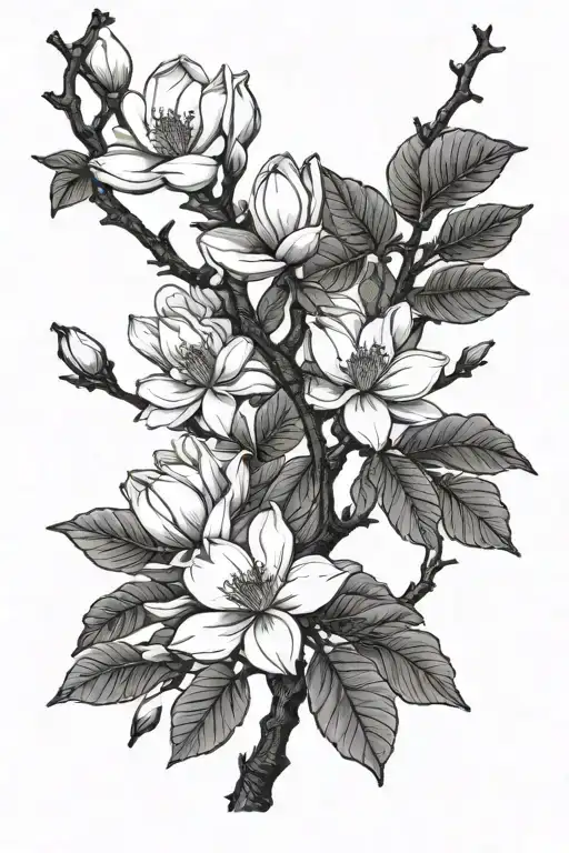 magnolia tree branch tattoo design idea