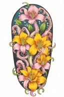 snowdrop, rose, marigold, octopus tentacles tattoo design idea