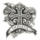 cross and words Dona tattoo design idea