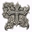 cross and words Dona tattoo design idea