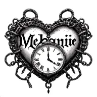 "Mélanie" Clock Heart Chains tattoo design idea