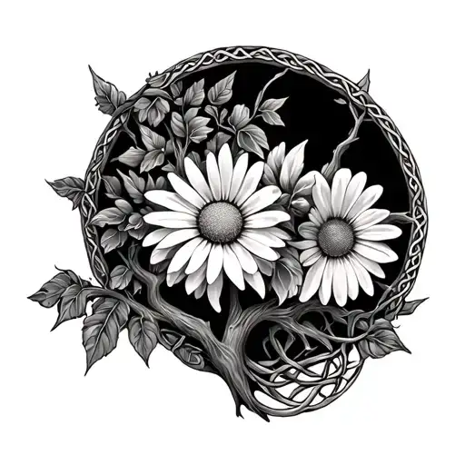 Celtic tree of life with a Daisy in it tattoo design idea