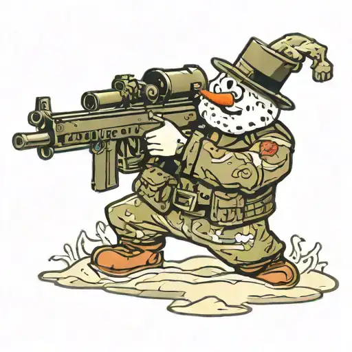 frosty the snowman, machine gun, night vision goggles tattoo design idea