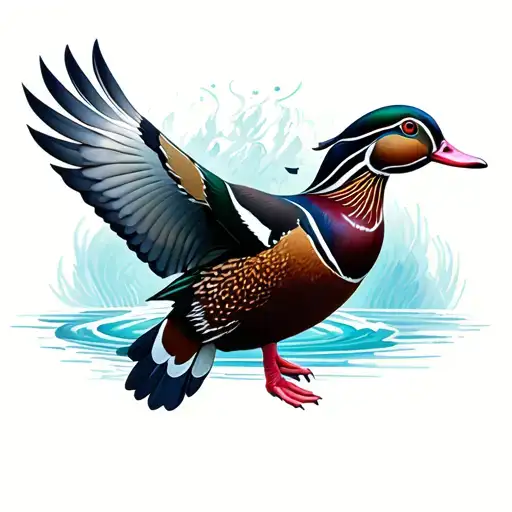 wood duck flying tattoo design idea