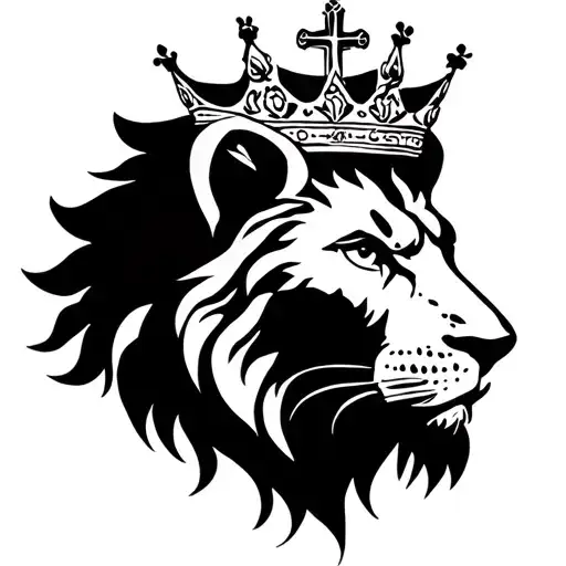 Half Lion face with cross and crown tattoo design idea