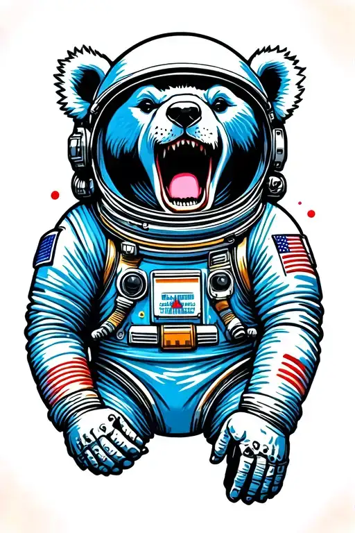 screaming astronaut bear head tattoo design idea