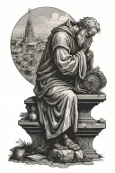 abraham praying at altar on a hill overlooking the city tattoo design idea
