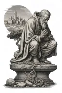 abraham praying at altar on a hill overlooking the city tattoo design idea