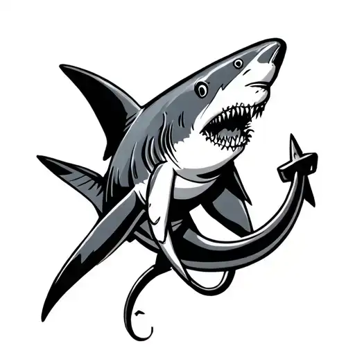 Shark with a groove of an anchor tattoo design idea