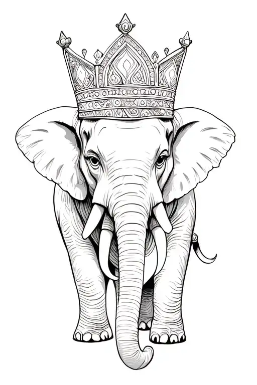 Elephant with a crown on the head tattoo design idea