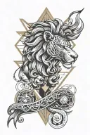 A geometric design incorporating elements of a lion, snake, and Zeus' lightning bolt, symbolizing balance and harmony tattoo design idea