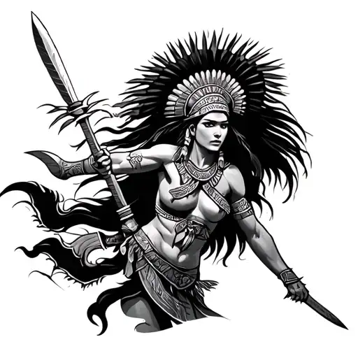 Inca female warrior battling tattoo design idea