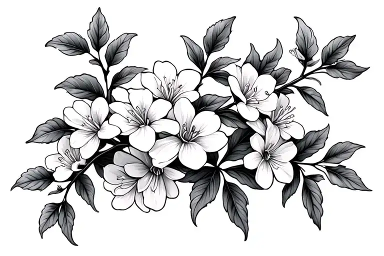 A long, winding branch of jasmine flowers with the flowers in various stages of  bloom.  tattoo design idea