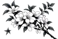A long, winding branch of jasmine flowers with the flowers in various stages of  bloom.  tattoo design idea
