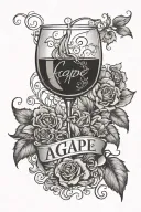glass of wine with the word "Agape" in Barbie font tattoo design idea