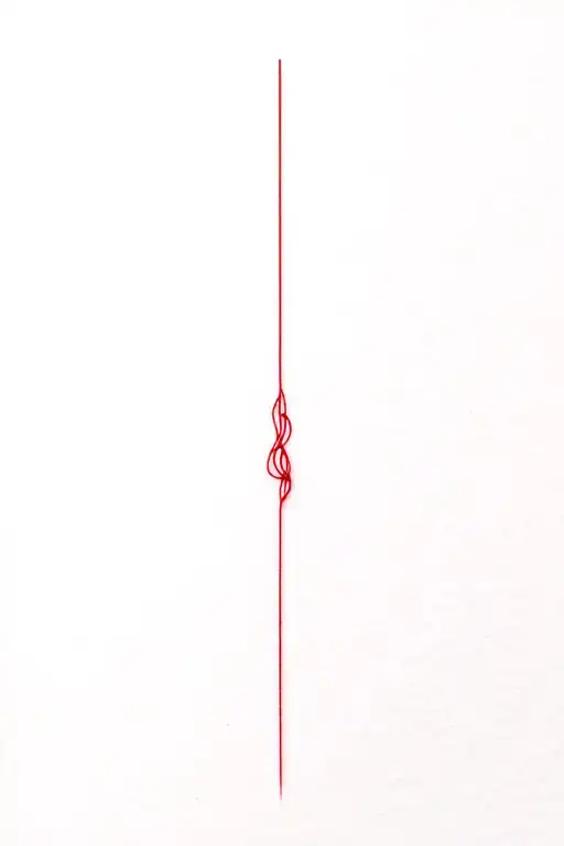 line tattoo with red strings in the middle,  tattoo design idea