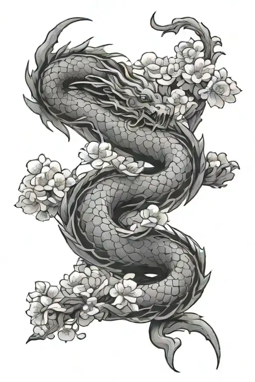 japanese style with japanese dragon sakura magatama on shoulder with full shoulder coverage with curves tattoo design idea