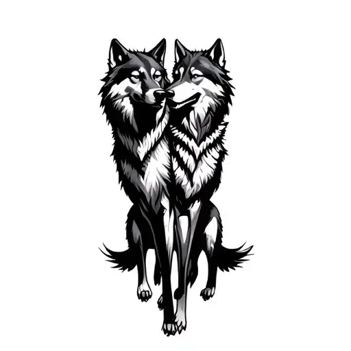 two wolves fighting  tattoo design idea