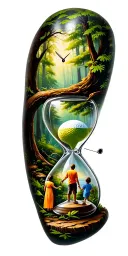 forest and family and hour glass and infinity and golf and father with 3 kids tattoo design idea