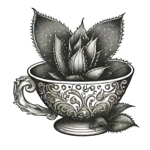 teacup aloe plant tattoo design idea