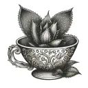 teacup aloe plant tattoo design idea