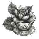 teacup aloe plant tattoo design idea