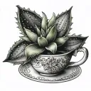 teacup aloe plant tattoo design idea