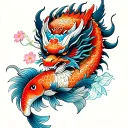 oni mask, dragon, sakura flower and koi fish arm tattoo tattoo design idea