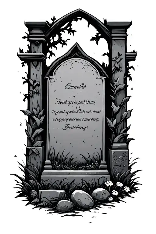 Graveyard scene with tombstones shaped tattoo design idea