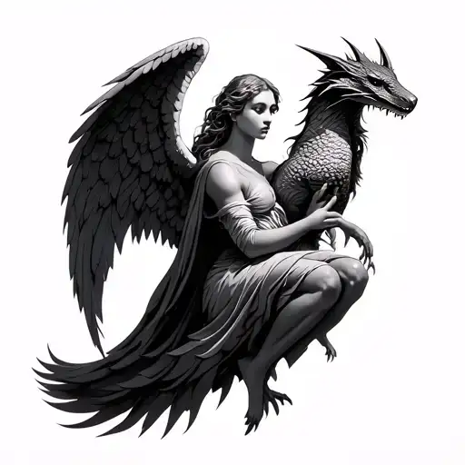 angel holding draco tattoo design idea