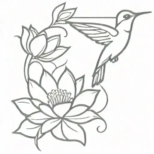 hummingbird and water lily tattoo design idea