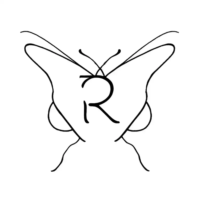 elegant minimalist tattoo design like butterfly with letter R  tattoo design idea