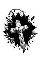  Christian cross with rosary tattoo design idea
