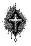  Christian cross with rosary tattoo design idea