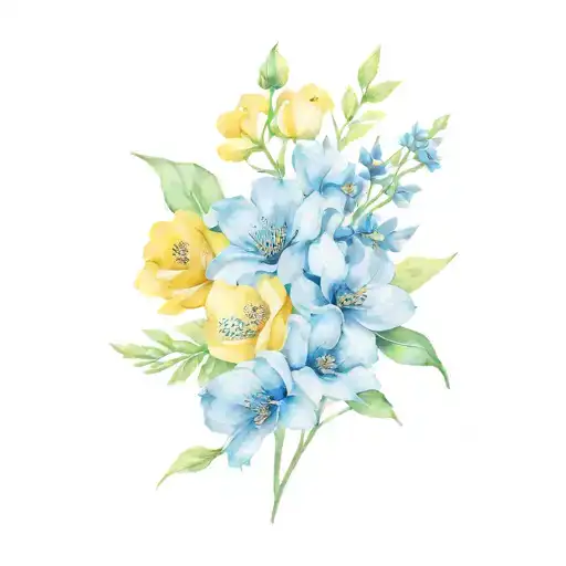 birth month flowers bouquet March, April, May, August and September tattoo design idea