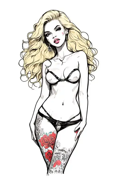 sexy cartoon blonde girl rouge tattoo design idea