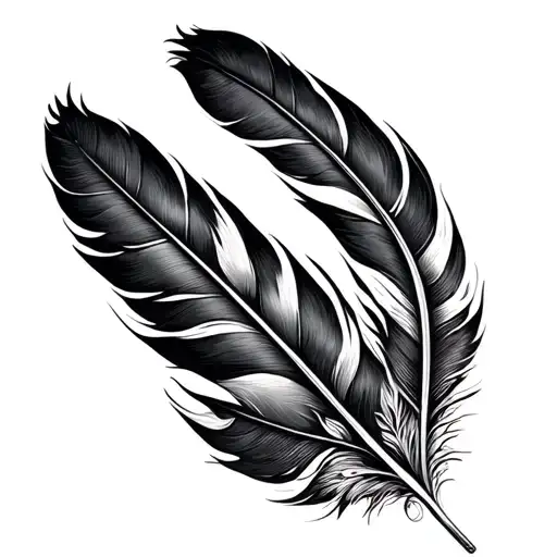 western black and white feathers curved tattoo design idea