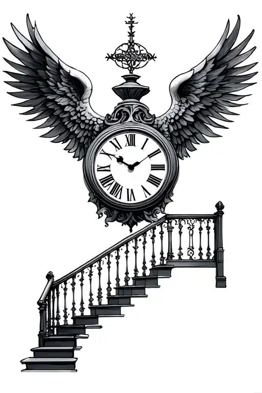 god clock and staircase tattoo design idea