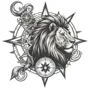 Lion and Compass tattoo design idea