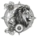 Lion and Compass tattoo design idea