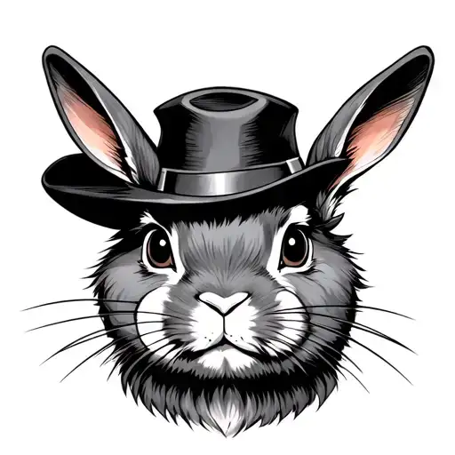 Cunning Rabbit face with hat tattoo design idea