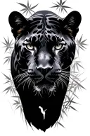 darker realistic panther front view with silhouettes of bamboo in the backround tattoo design idea