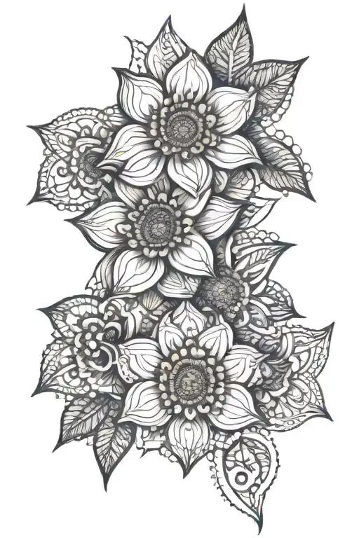 geometric flowers growing with mehndi patterns tattoo design idea